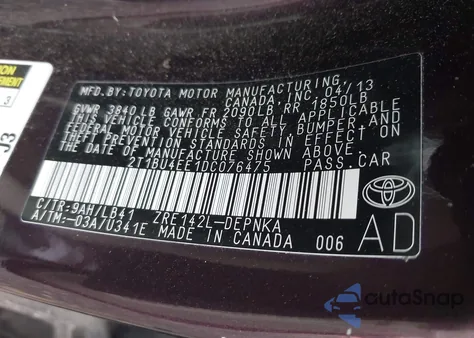 2013 Toyota Corolla S/Le from USA, damaged, VIN 2T1BU4EE1DC076475